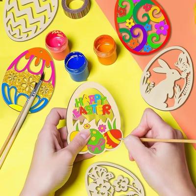 2026 1-3Sets DIY Wooden Easter Egg Craft Set 3D Hanging Decorations with Beads String and Stickers for Classroom Activities