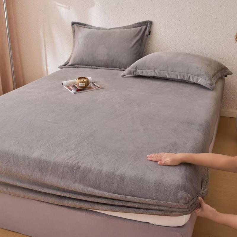 Fine Flannel Fitted Sheet Winter Warm Coral Fleece Mattress Protector Cover Soft Breathable Bed Cover Pillowcase