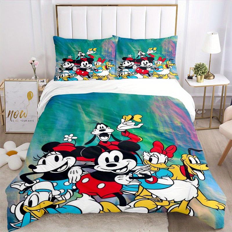 3pcs Mickey Minnie Goofy Pluto Donald & Daisy Duck Bedding Set 1 Soft Quilt Cover + 2 Pillowcases, Machine Washable