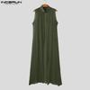 INCERUN Summer Men Satnd Neck Sleeveless Open Front Casual Loose Long Tanks Cardigan