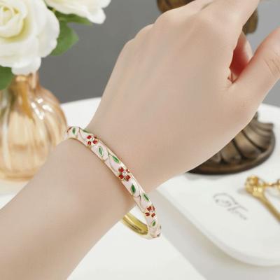 Retro Cloisonne Bracelet Metal Enamel Flower Bangle Metal Bangle Enamel Bracelet  Women's Jewelry
