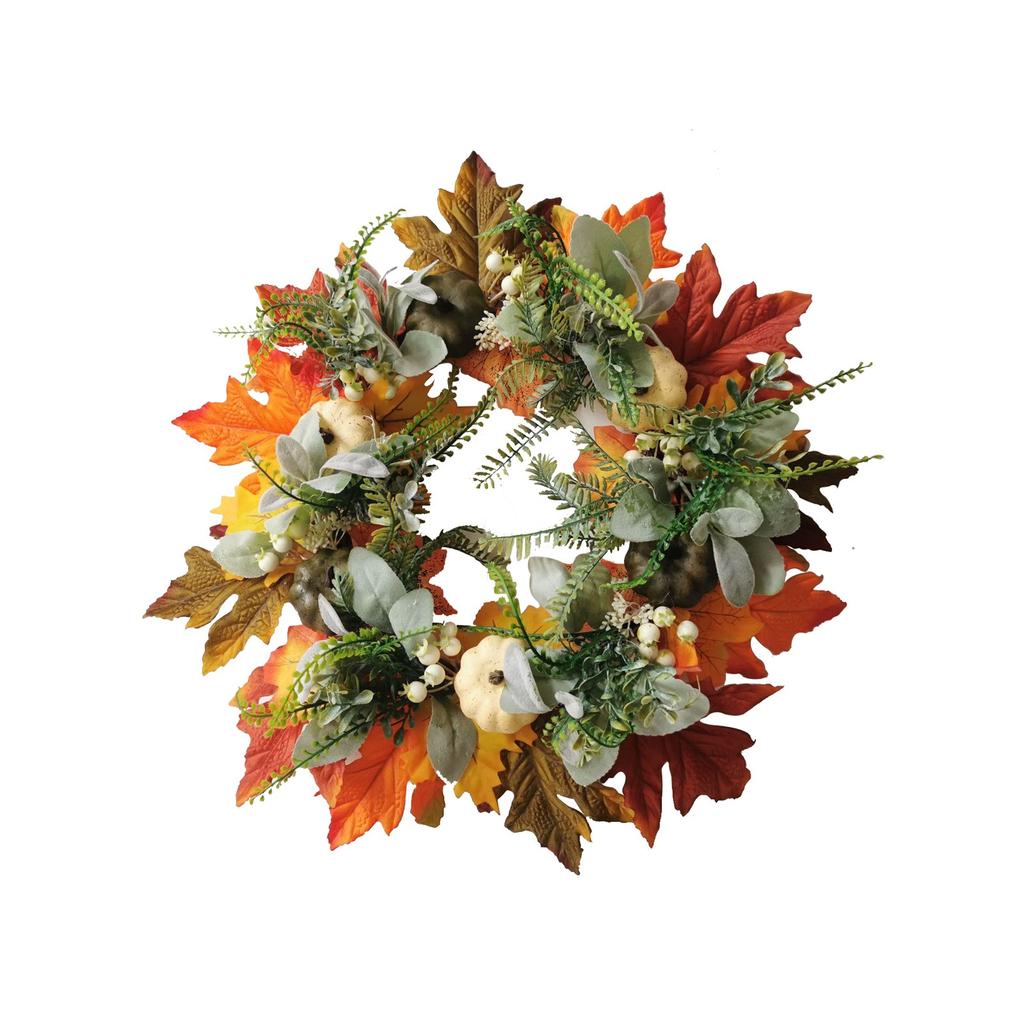 Fall Wreath, Maple Leaf Thanksgiving Door Wreath For Halloween Decoration