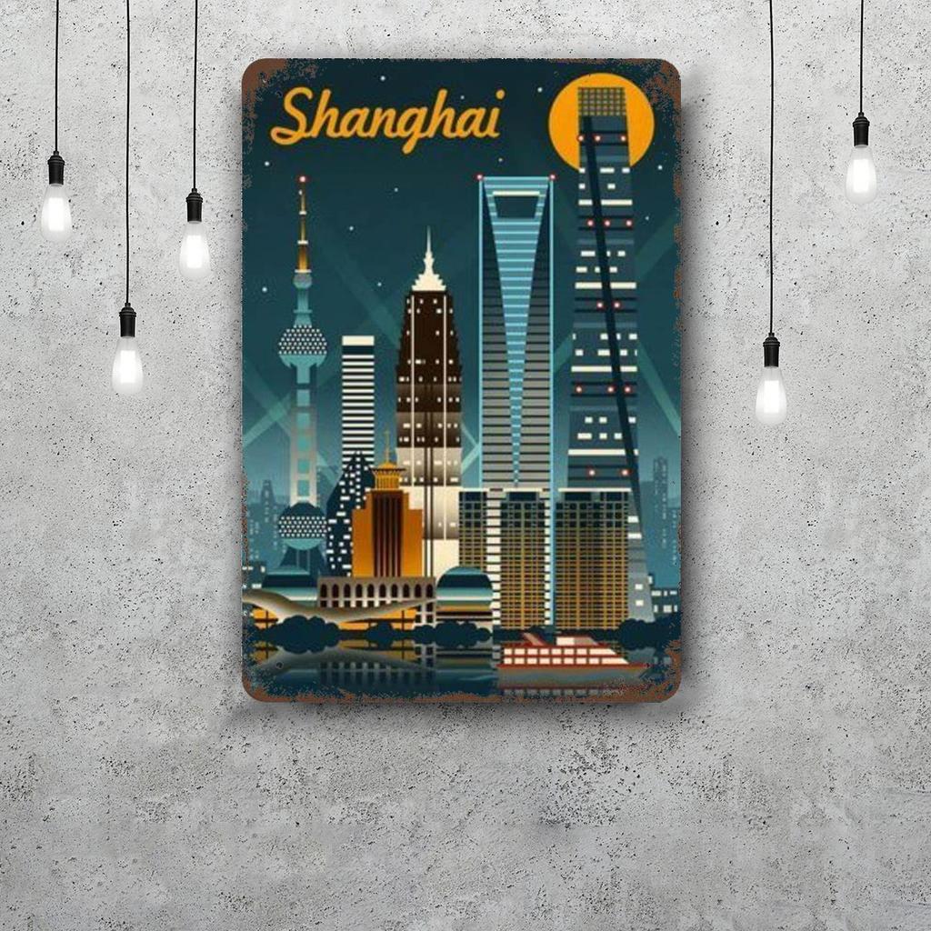 shanghai Vintage Tin Sign Home Decor Wall Decor Art Wall Mural Room Decoration Decor Retro Metal Sign Plate Bar Posters
