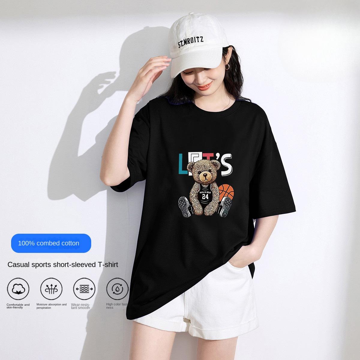 Летняя хлопковая футболка с коротким рукавом с буквенным принтом — фото 6