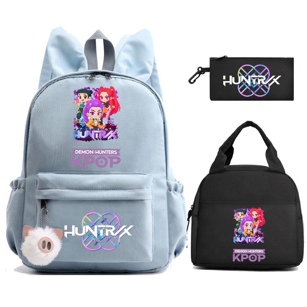3 Stück/Set Anime Kpop Dämonenjäger Bedruckter Rucksack mit Lunchtasche Federmäppchen für Teenager Mädchen Junge Zurück zur Schule Rucksack Große Kapazität Reisetasche