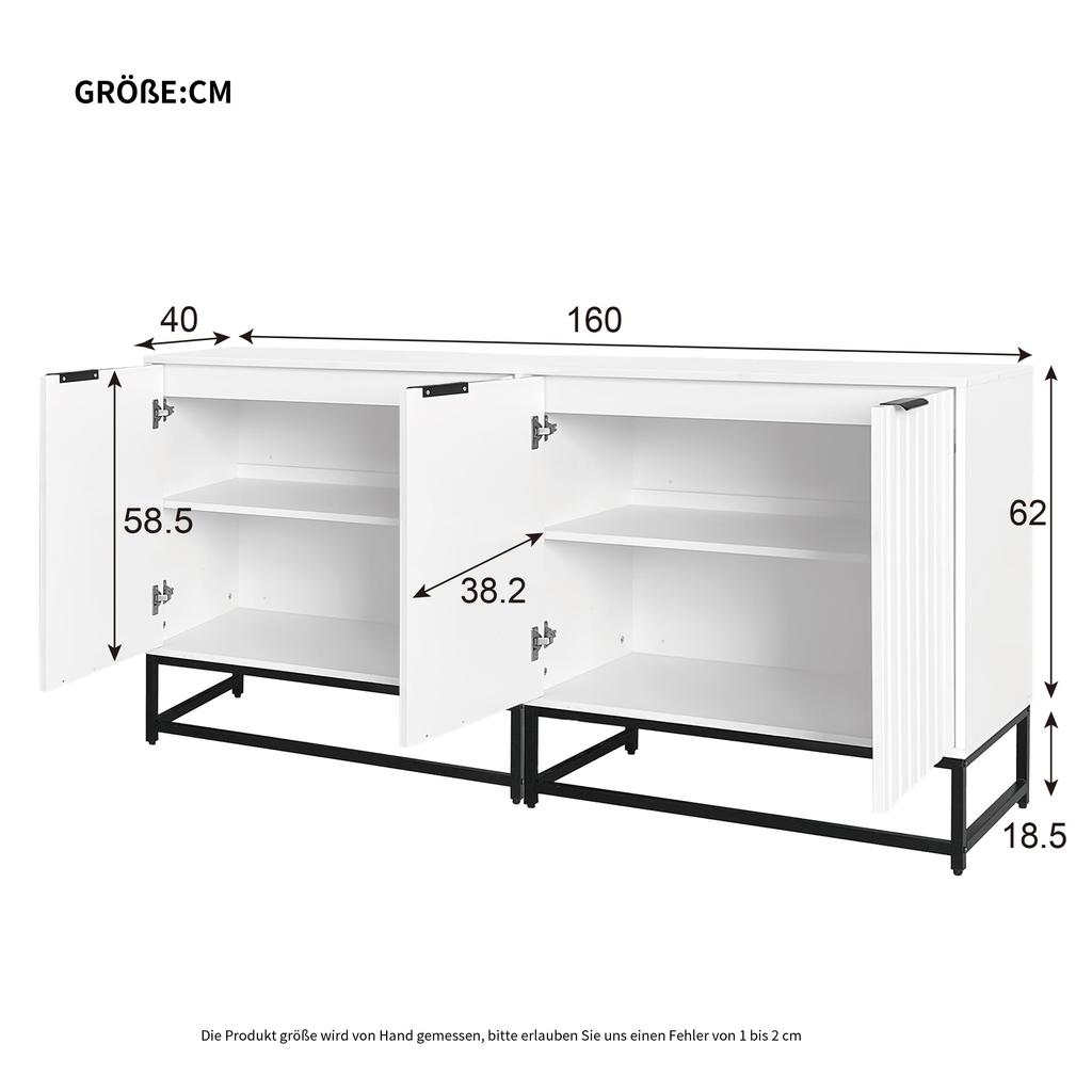 Sideboard Chest of Drawers 4 Doors Modern Buffet Cabinet Metal Handles Frame Legs 160x40x80cm Living Room Bedroom Hallways Kitchen