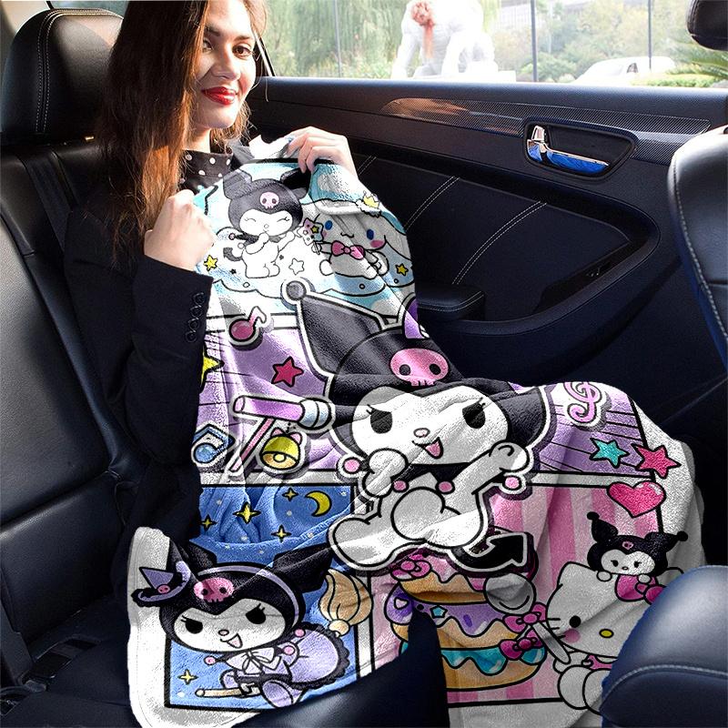 1pc Kuromi & Hello Kitty Blanket, Soft Throw for Home Decor, Gift Idea, Living Room, Travel, Camping, Car Blankets, Beach, Office Naps, Suitable for A