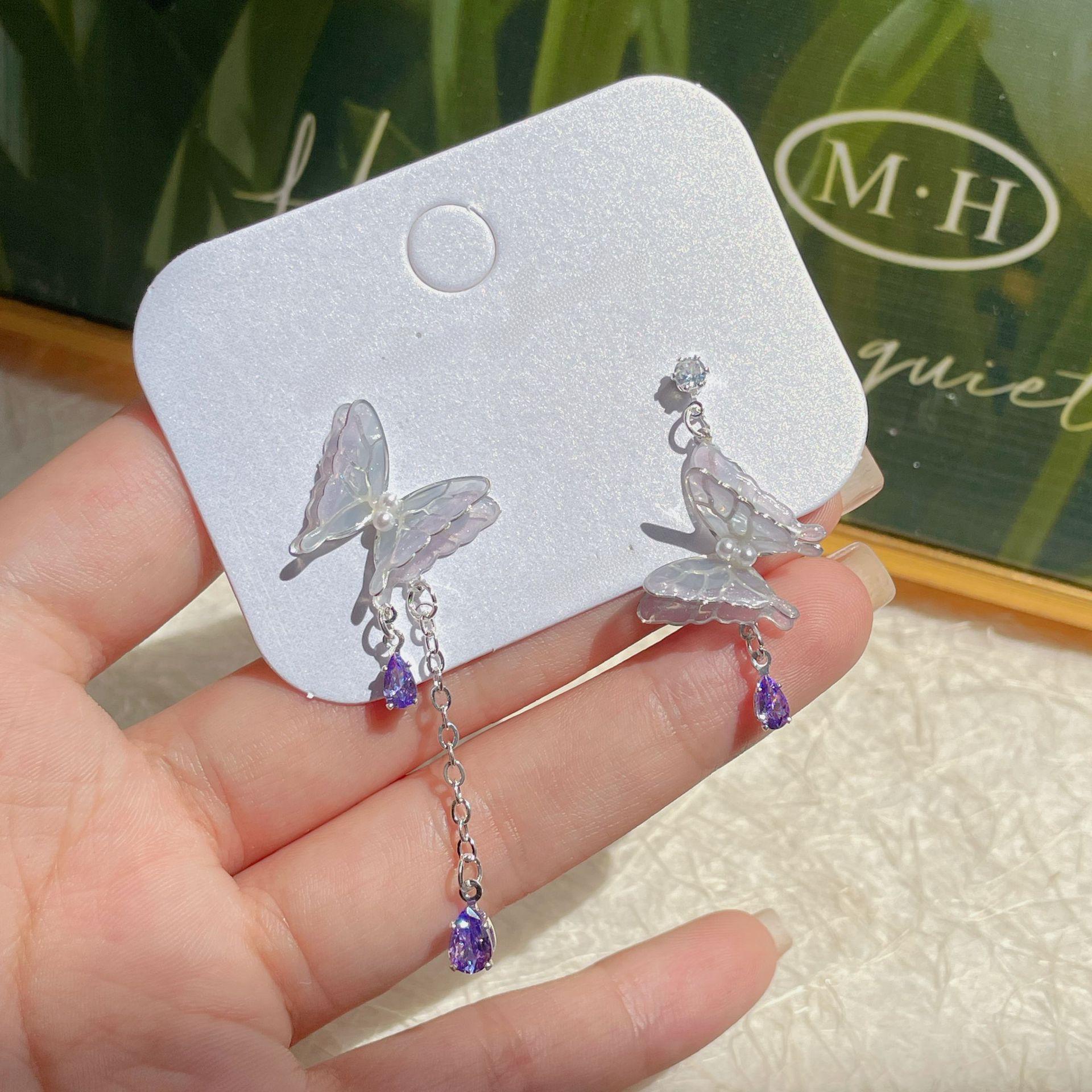 

Серьги-бабочки с фиолетовым градиентом: Элегантные серебряные серьги-иглы для женщин со свежим, милым и сказочным очарованием