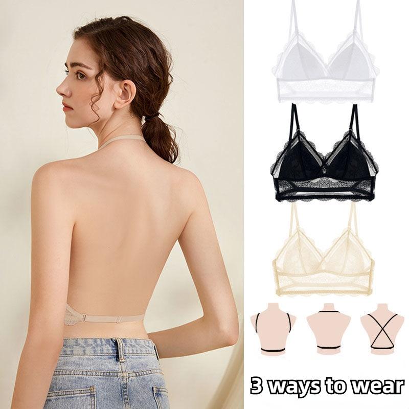 Low Back Bralette Ladies U Backless Invisible Lace Bra Polka Dot Mesh Ultra Thin Underwear Women Lingerie Tank Top Bras