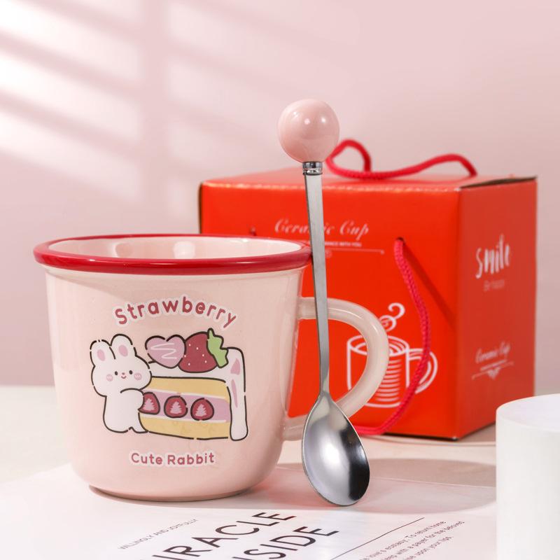 Hochwertig aussehende rosa Kaninchen Keramiktasse Becher Haushaltswasserbecher Paarbecher Mädchen Frühstückstasse Laden Souvenir