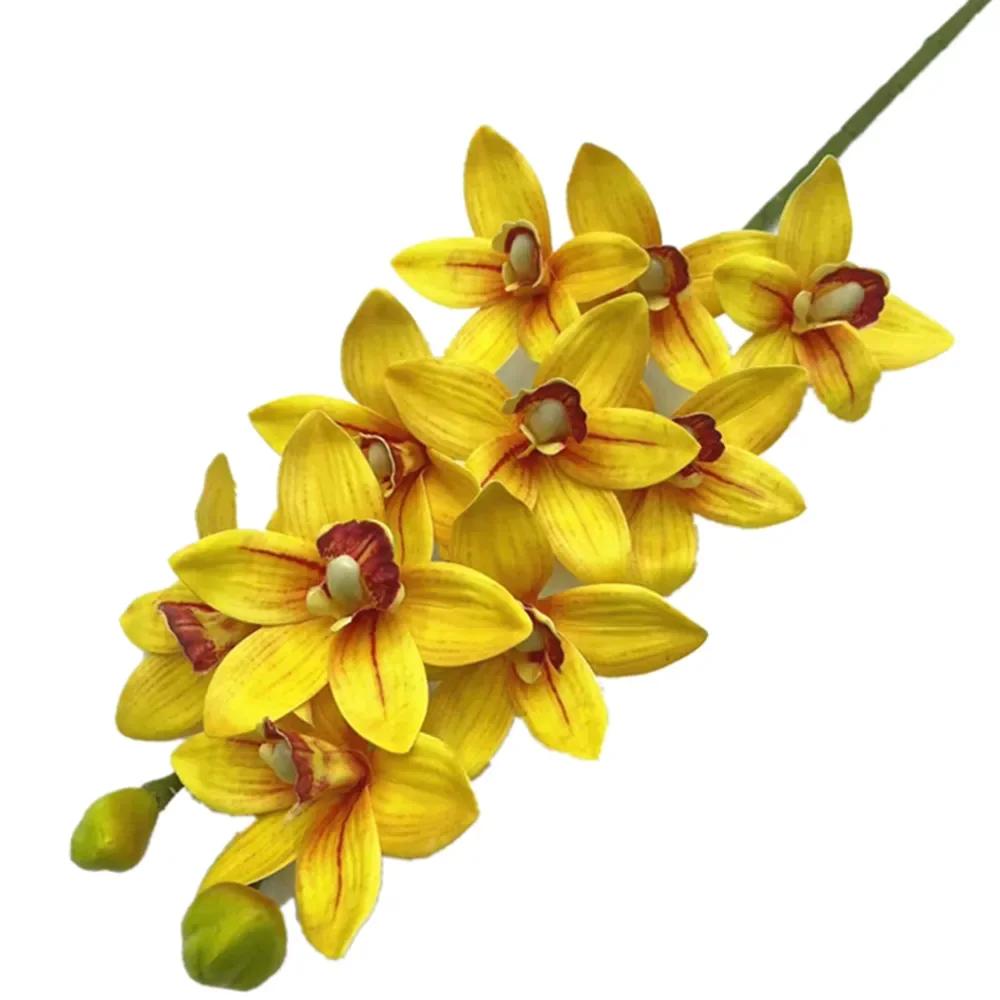 One Artificial Cymbidium Hookerianum 10 Heads Simulated Vanda Cymbidium Tropical Phalaenopsis Tiger Orchid Plant