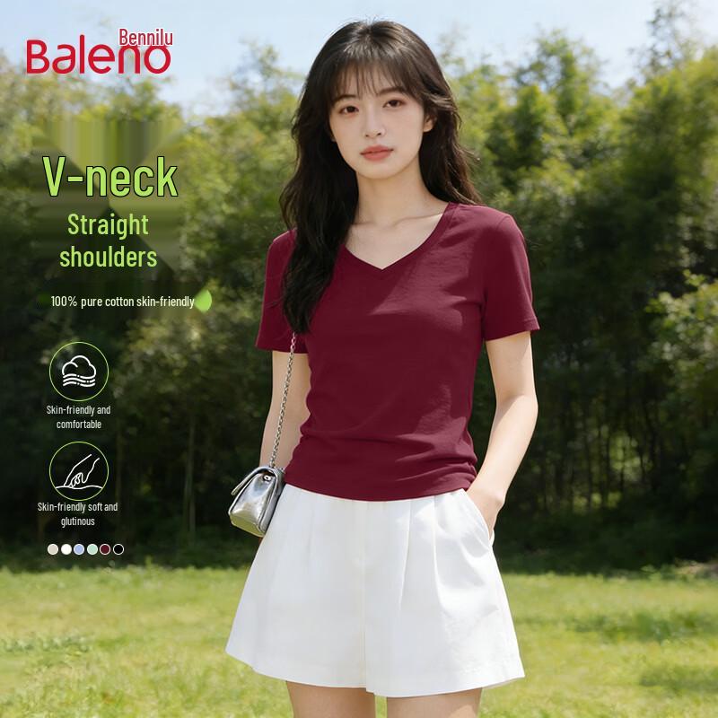 

Baleno Women s V-Neck Pure Cotton Short-Sleeve T-Shirt XL
