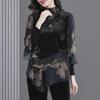 Elegant Velvet Lace Trim Plus Size Women's Top - 2024 Spring Collection