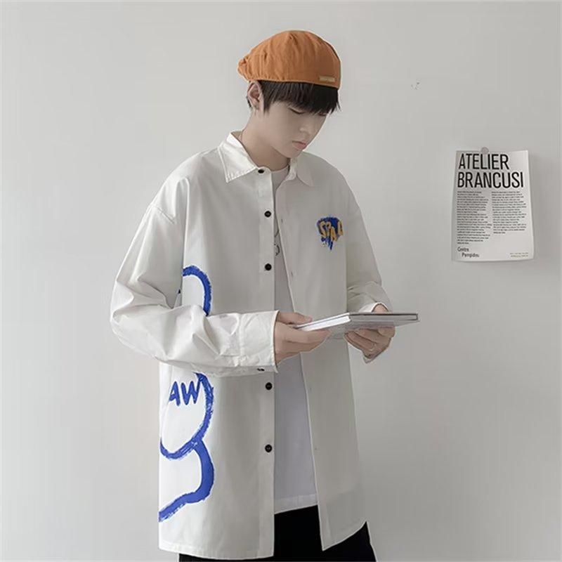 New National Fashion Retro Splash-Ink Tie-Dyed Pattern Long-Sleeved Shirt Men's and Women's Student Inner Shirt Teen's Top Coat