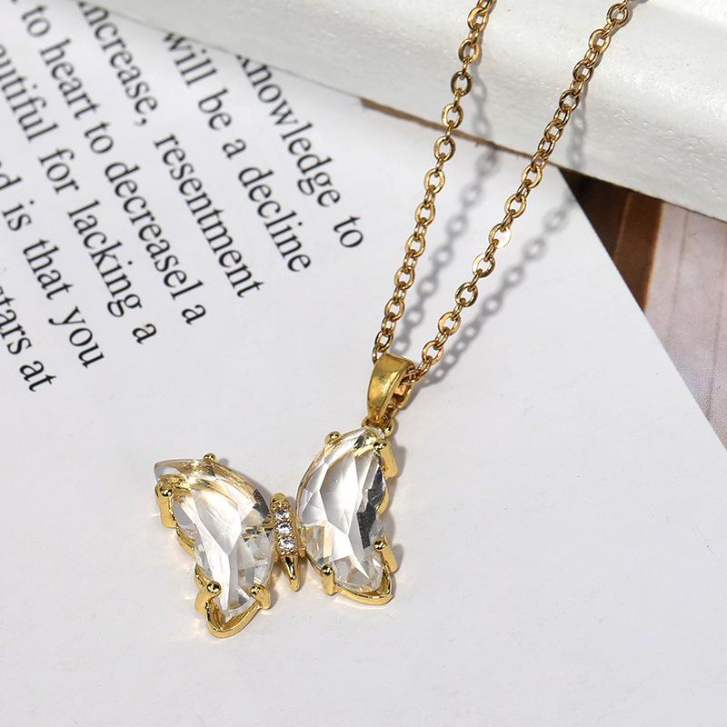 Stylish Steel Titanium Butterfly Crystal Chain Necklace For Women Perfect For Any Occasion