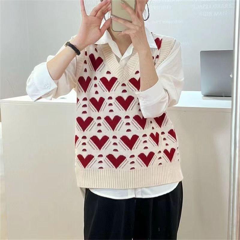 Zima Podzim Dámská Vesta Pletená Love V límec Bez rukávů Ležérní Svetr Strečový pulovr Vesta