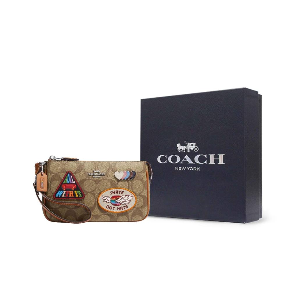 Coach Nolita 19 Silver Letter Metal Logo Patch Classic Jacquard Leather Clutch Bag Women Clutch Brown CK383-SVOT8