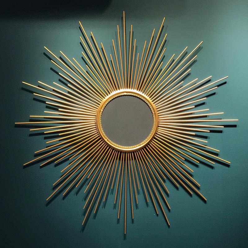 

Gold & Silver Sun-shaped TV Sofa Wall Mirror, European Decorative Hall & Fireplace Wrought Iron Mirror. Gold (50cm diameter)