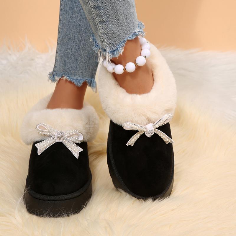 Thick Bottom Fluffy Fur Snow Boots Women 2025 Winter Warm Plush Ankle Boots with Platform Sweet Bowknot New Furry Non Slip Shoes