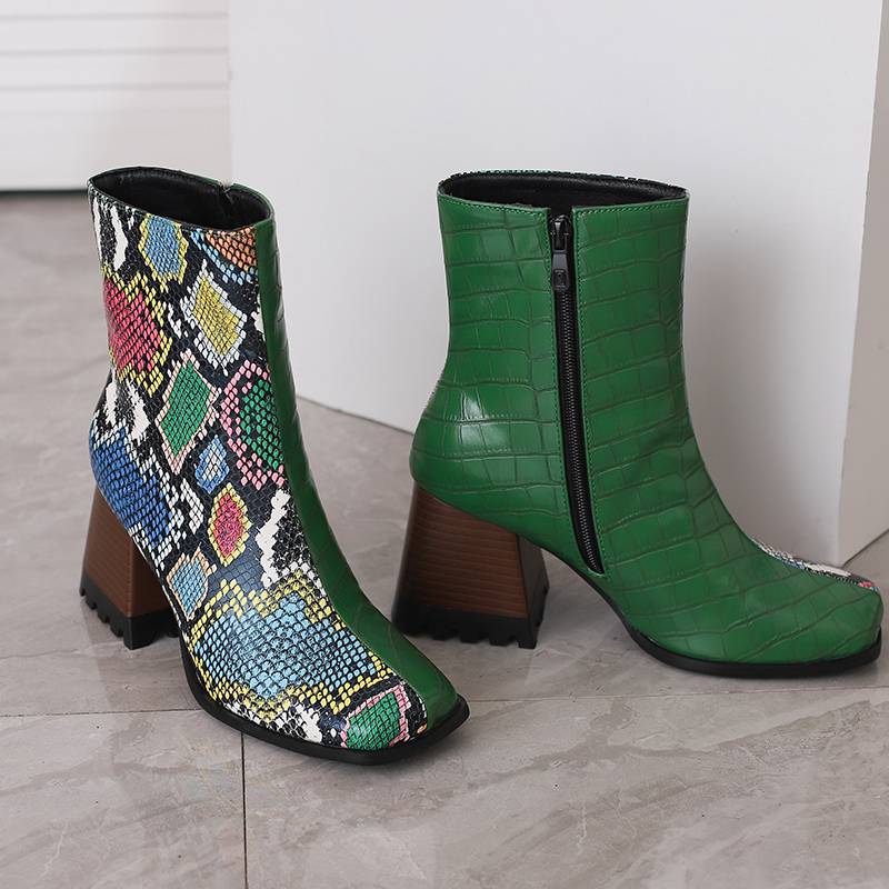 Krazing Pot Polyurethane Autumn Winter Shoes 47 Size 48 Chelsea Boots Gingham Prints Square Toe Plus Size Keep Warm Ankle Boots