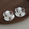 Cool and Transparent Three-dimensional Silver Flower Stud Earrings Double-layer Transparent Petals Stamen Niche Fairy Commuting Light Luxury Earrings