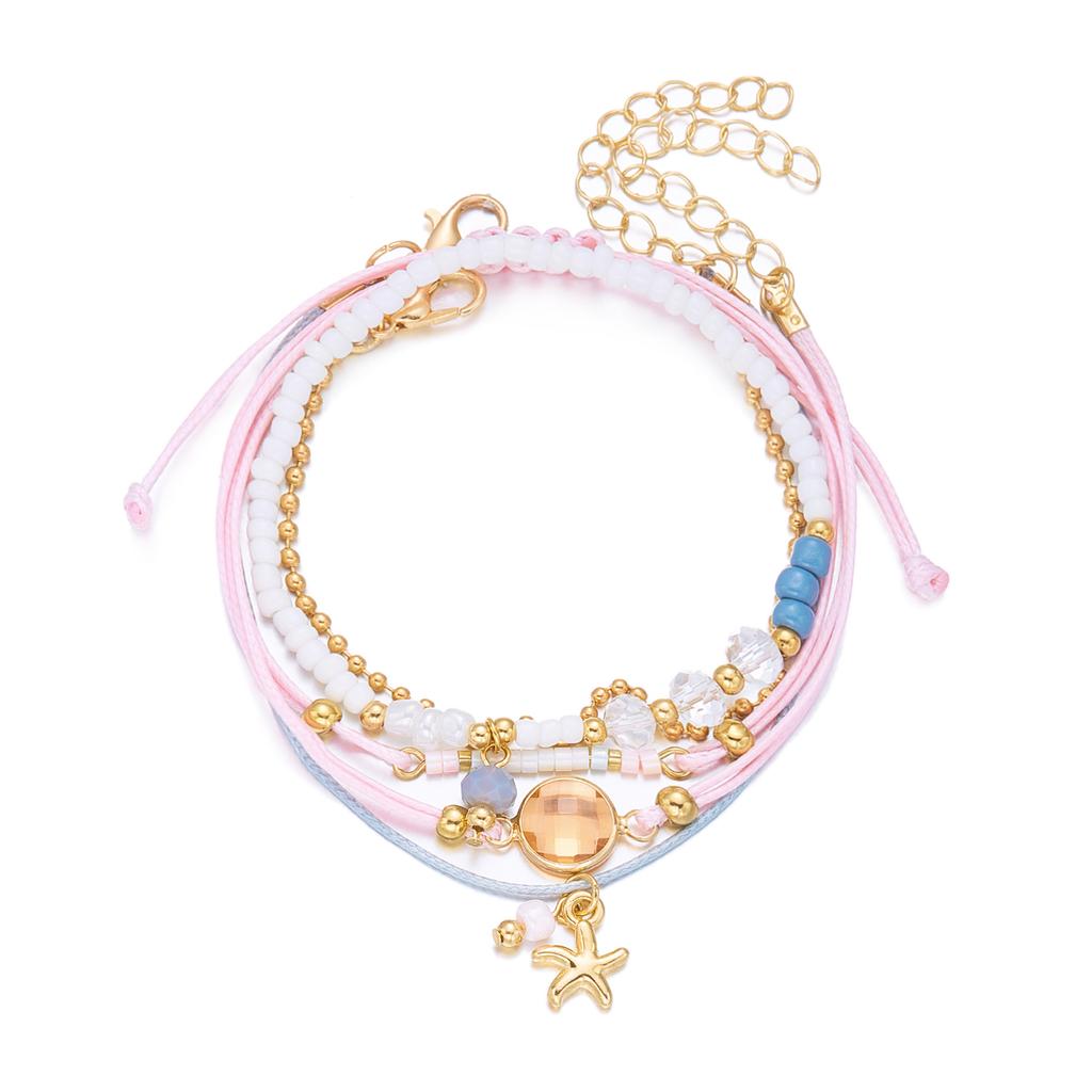 Women's Bohemian Starfish Shell Heishi Beads Bracelet Dainty Crushed Stone Braided Rope Chain Stackable Party Jewelry Gift