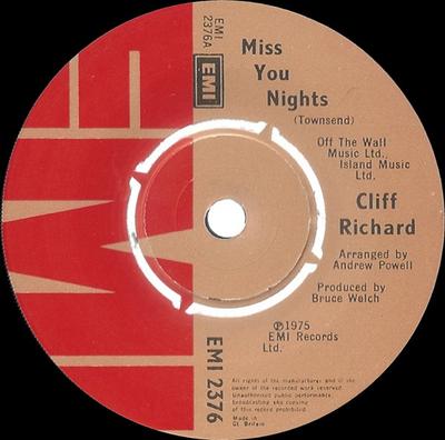 7inch Record CLIFF RICHARD - Miss You Nights EMI2376 EMI 1975 UK Pop Used