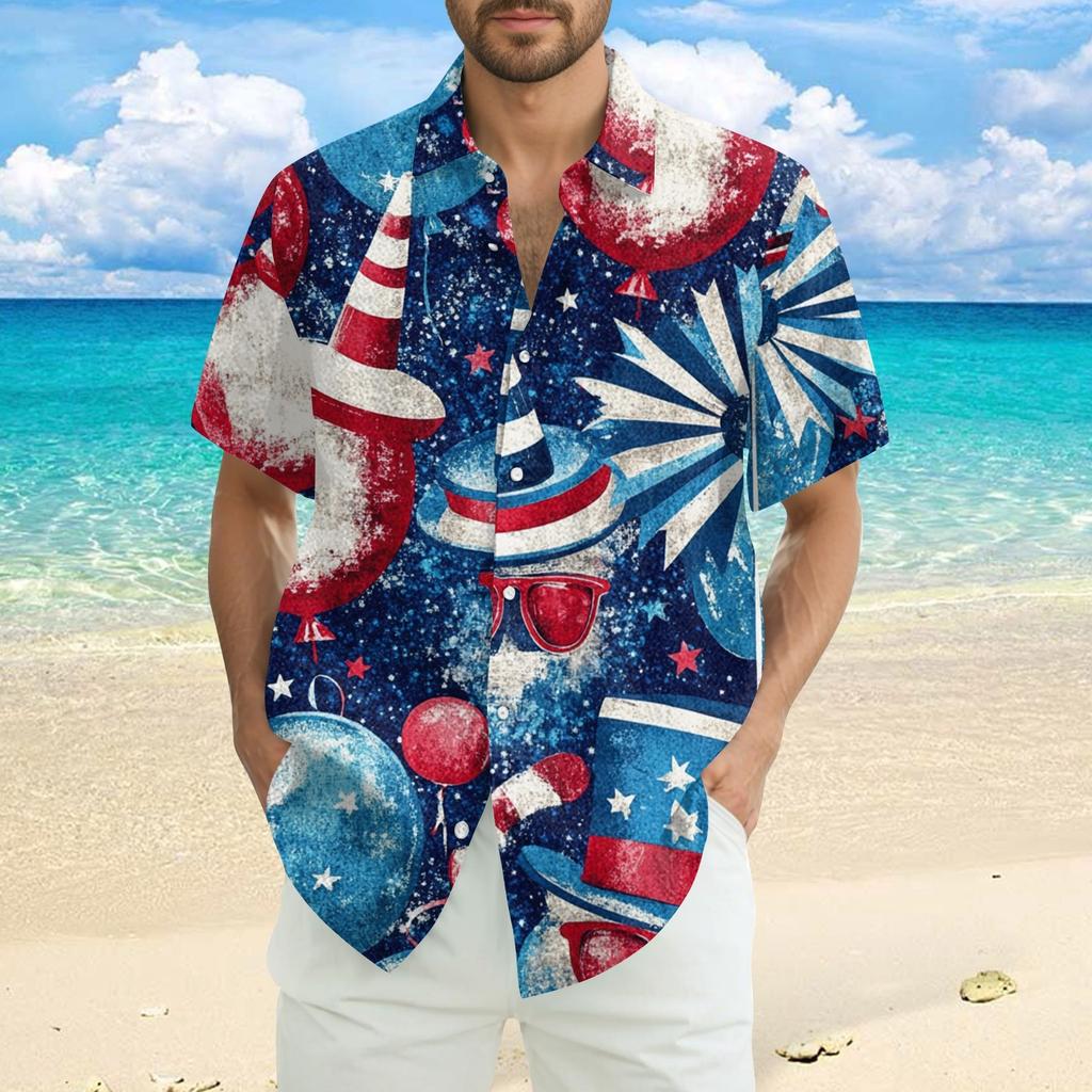 Men's Casual Casual Independence Day Print Short-sleeved Shirt