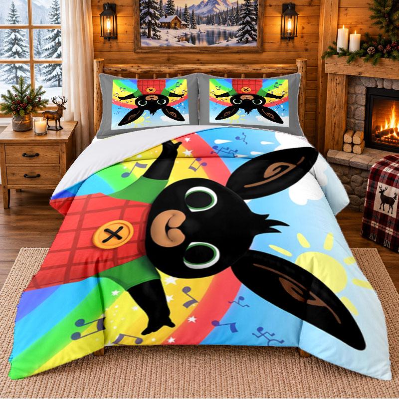 Bing Bunny Pattern Bedding 3Pcs Set Bed Sheet And Pillowcases For Indoor Bedroom
