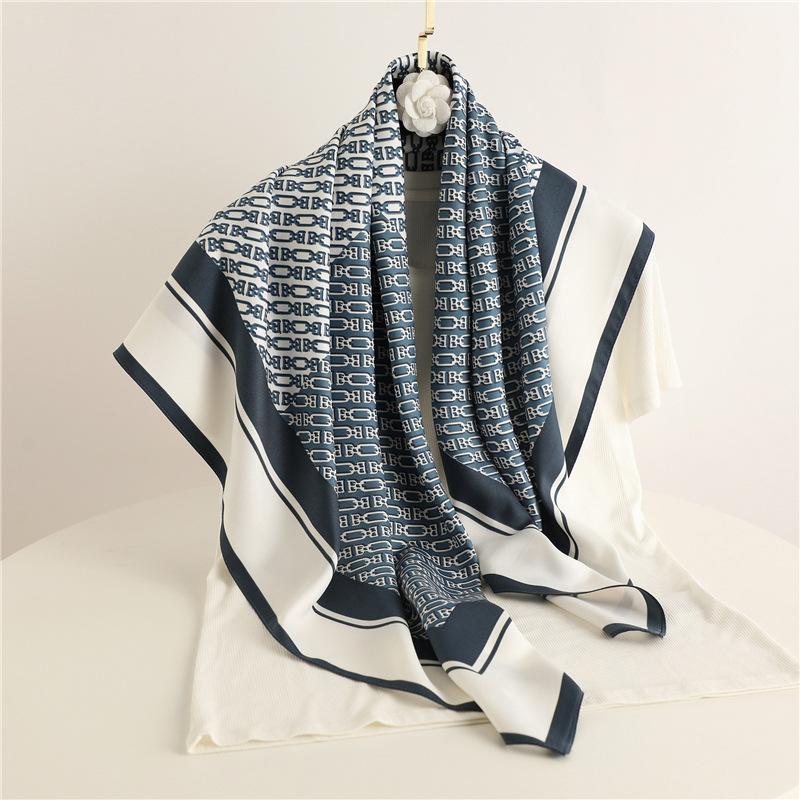European and American Style Large Square Scarf Hangzhou Silk Scarf Autumn and Winter Twill Chain Color Matching Fashion Silk Scarf Spring and Summer S