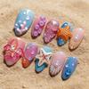 24 STKS Cartoon 3D Octopus Zeester Ontwerp Amandel Press-on Nagels Zomer Zeester Blauw Franse Nep Nagels voor Vrouwen Draagbare Manicure