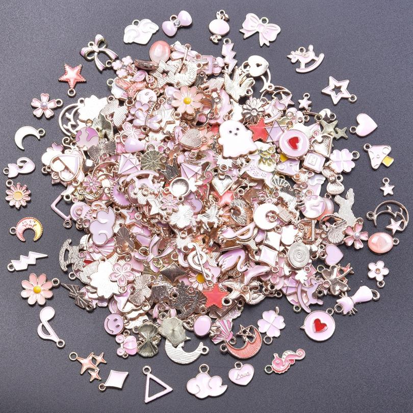 Random Mix Pink Girl Enamel Charms For Jewelry Making Supplies Cute Animal Moon Flower Heart Pendant Charm Diy Bracelet Earrings