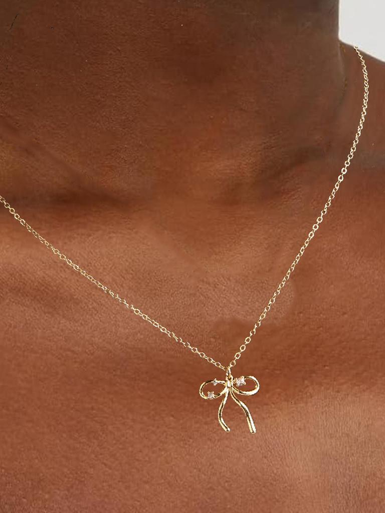 Halsband med rosett, kopparpläterad 14k äkta guld, mångsidigt, europeisk och amerikansk designtrend, INS