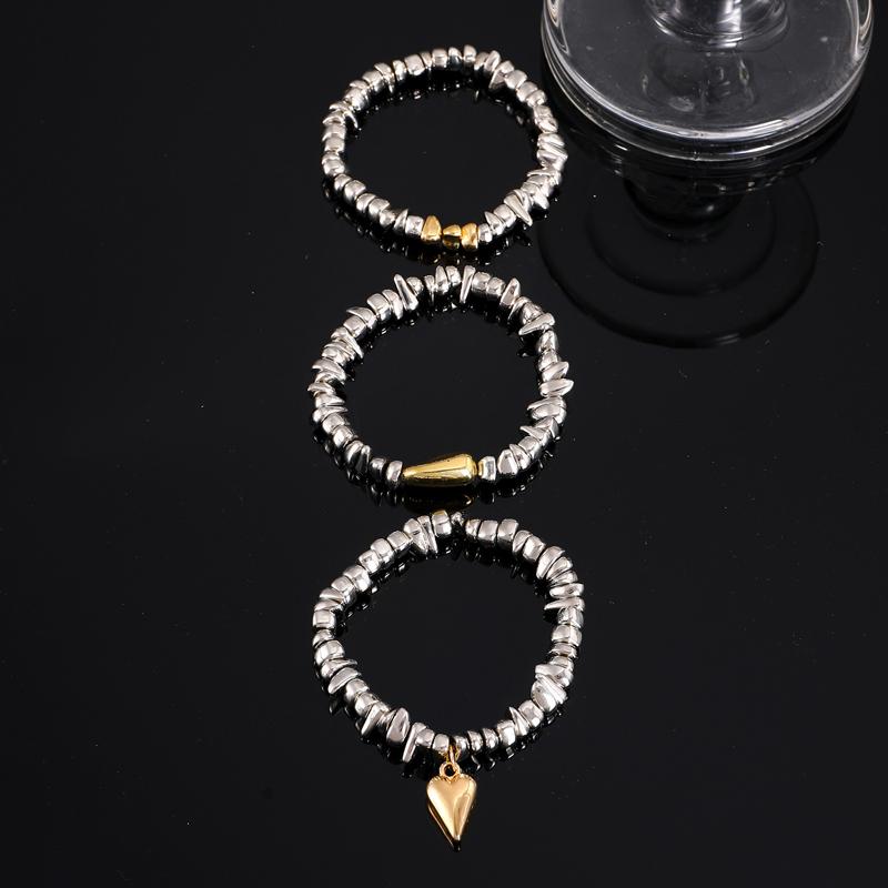 Vintage Irregular Metal Bead Heart-Shaped Pendant Bracelet for Women Men Unique Silver Color Bead Couple Bracelet Jewelry Gifts