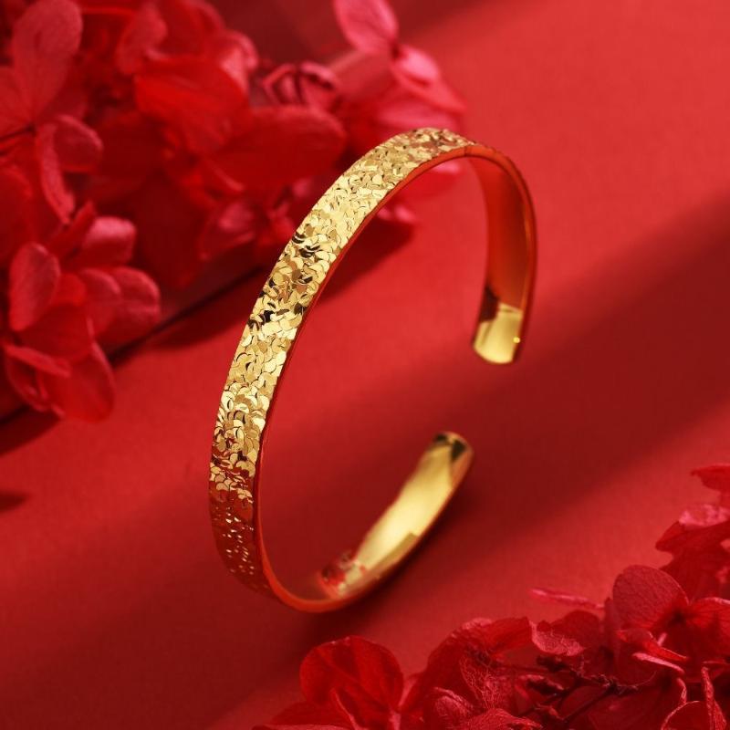 Gold Plated Bangle With Sparkling Crushed Ice Texture And Comfort Fit Design Perfect For Daily Wear Anniversary Party Gift