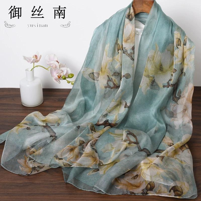 Spring Summer Women Large-size Printed Beach Shawls Muslim Hijabs Travel Thin Sunscreen Scarf/Scarves 100% Silk Beach Scarf