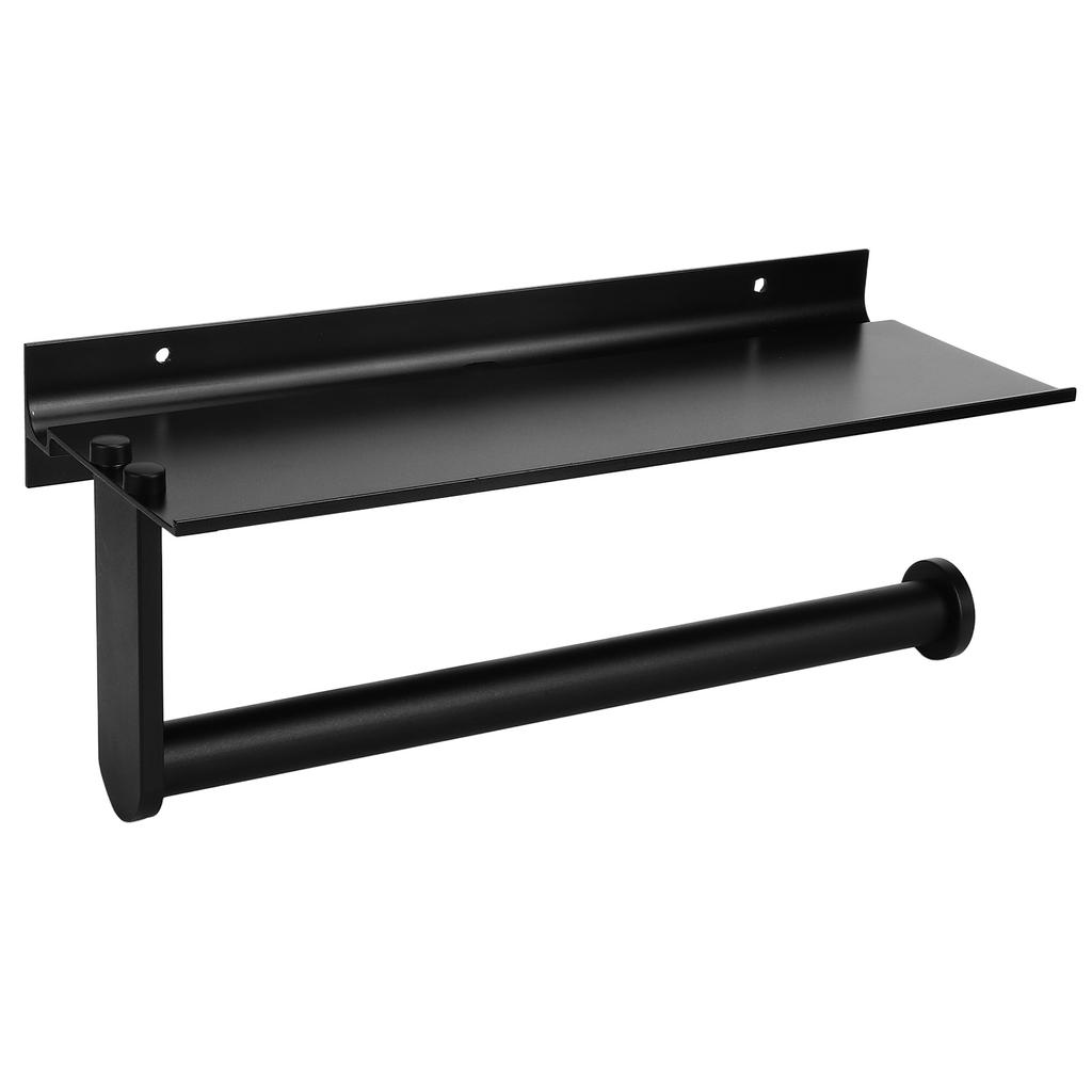 Toilet Paper Holder with Phone Shelf Full Open Design Rust Proof Waterproof Black Tissue Roll