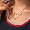 Stainless Steel Double Layer Heart, Star & Round Bead Necklace - Fashionable Clavicle Chain for Women, European, American High-End Style