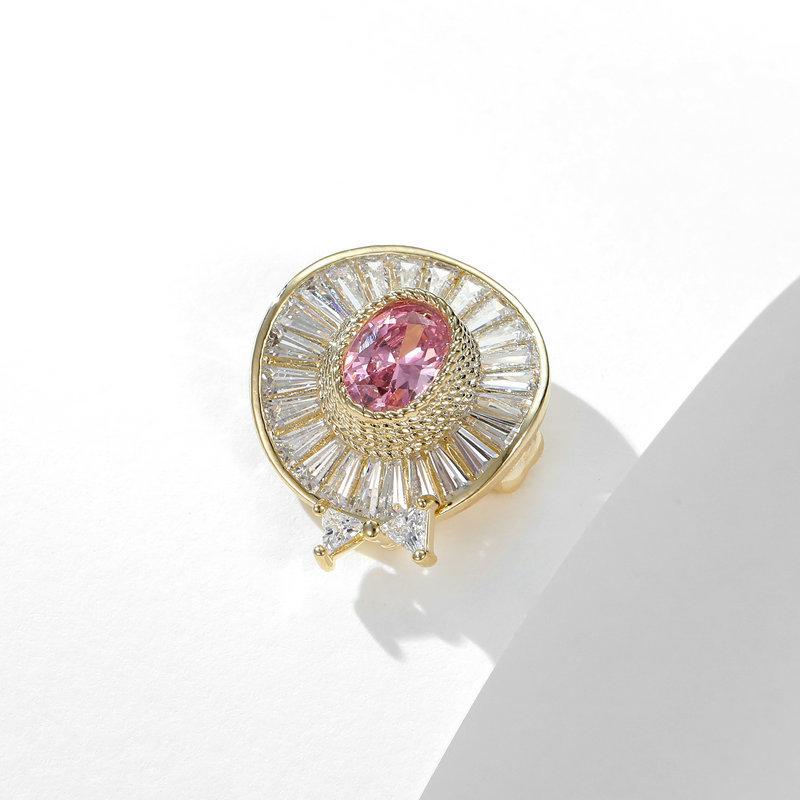

Женская мода розовый кристалл цветок броши для женщин роскошный золотой цвет сплав циркон круглая брошь булавки