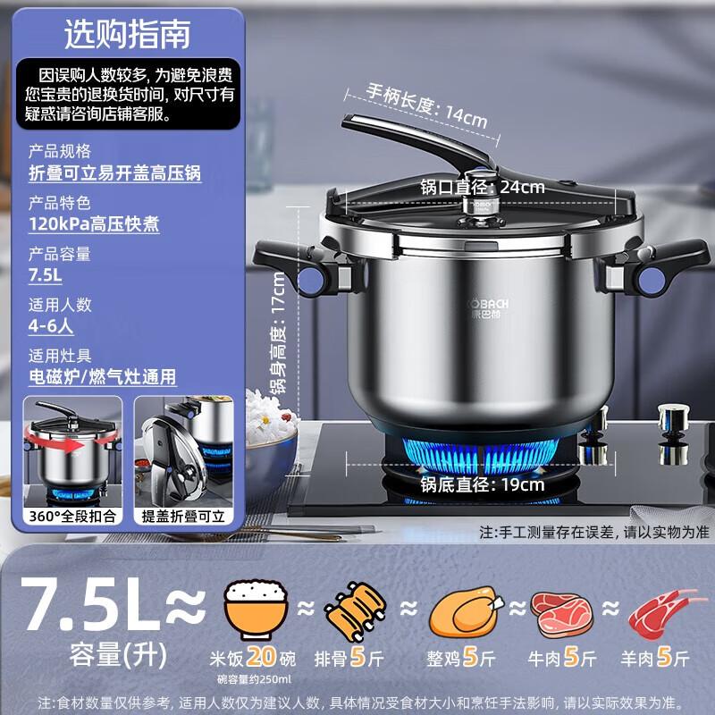 Kangbach German Style 304SS Pressure Cooker with Foldable Lid