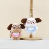 Charming White And Brown Glasses Dog Plush Keychain Soft Toy For Stylish Accessories