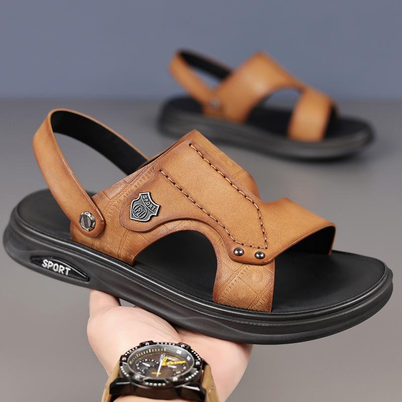 Sommer neue Herren-Strandschuhe aus erstschichtigem Rindsleder, Herren-Sandalen aus echtem Leder, atmungsaktiv, weich besohlt, rutschfest, Sandalen, Slipper für Herren