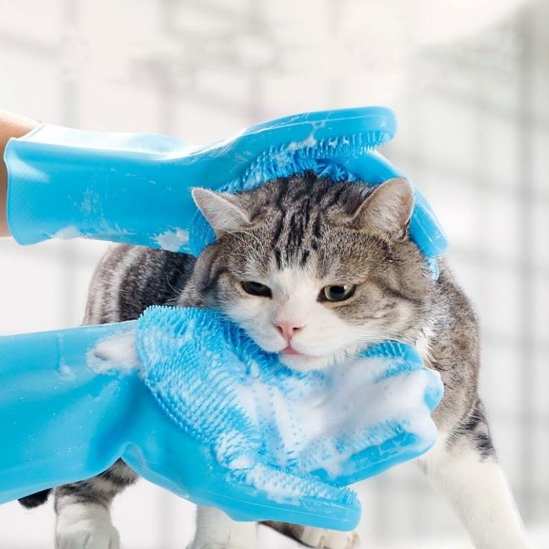 Soft Silicone Pet Grooming Gloves for Dog Cat Bathing Cleaning Shampoo Scrubber Hair Removal Hand Skin Protection