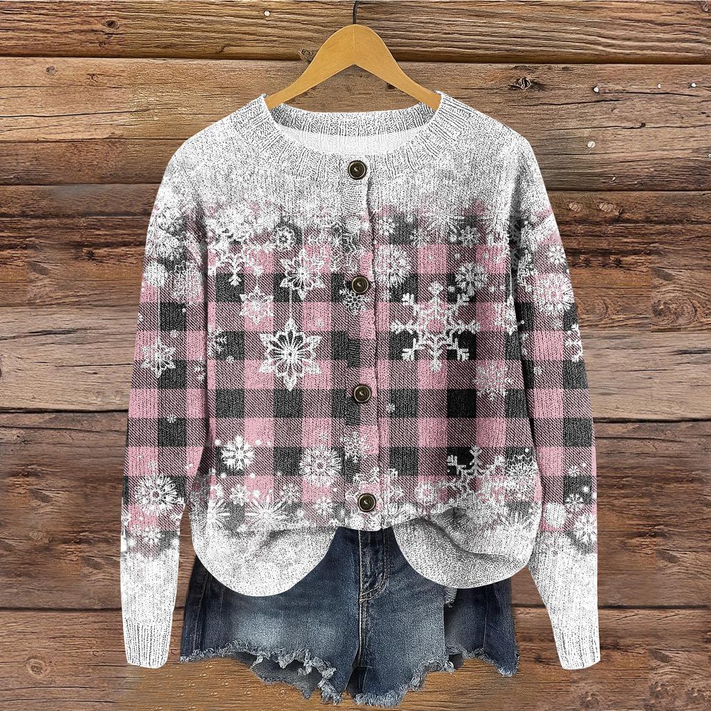 Women's Round Neck Top Printing Thickened Plush Cashmere Warm Long Top