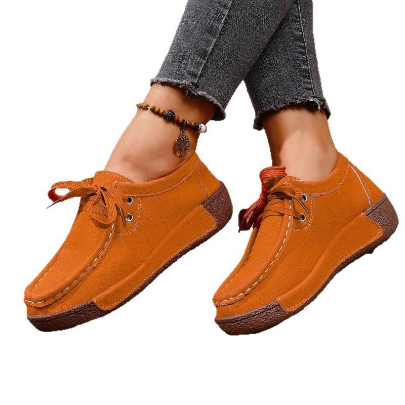 New Large-sized Fashionable Thick-soled Casual Single Shoes for Women, Round-toed Lace-up Loafers