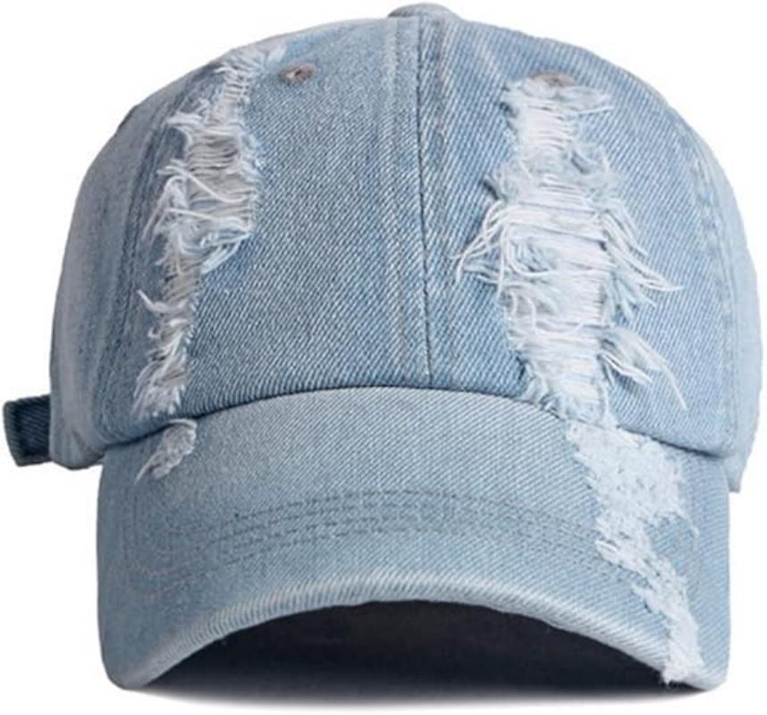 2026 New Solid Color Ripped Baseball Cap Washed Denim Snapabck Hat Hip Hop Breathable Streetwear Distressed Hats for Women Men