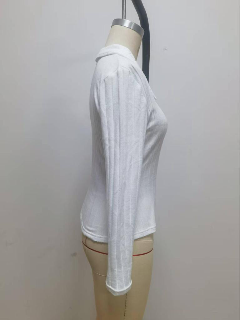 2025 Höst/Vinter Dam Enfärgad Slim Fit V-ringad Långärmad Ribbad T-shirt.