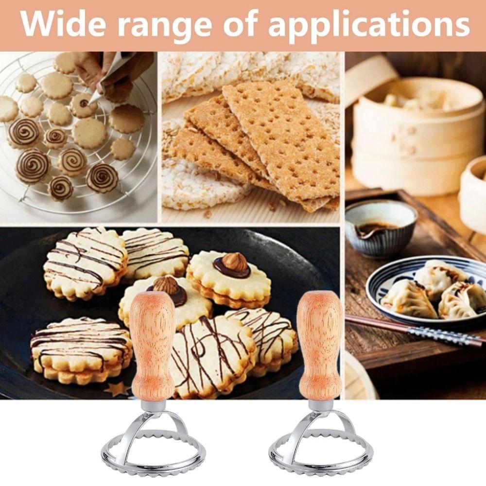 Square/Round/Heart/Star Cookie Stamps Wooden Handle Pastry Cutters  Desserts Preparation