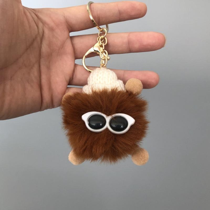 Cute Elfin Key Chains Sunglasses Elf Rabbit Hair Pendants Key Ring Accessories Woman Fashion Bag Handbag Decoration