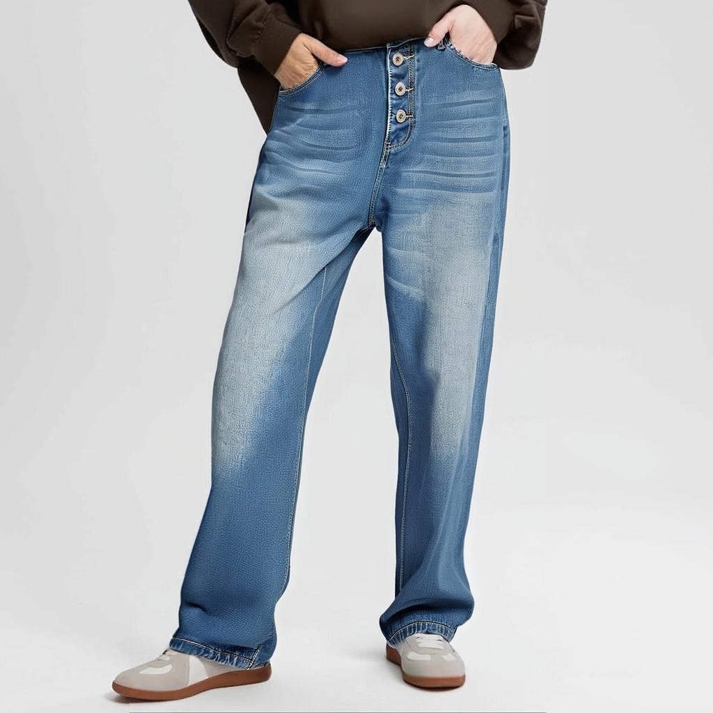 Women's High Waist Washed Women's Jeans Fashionable Versatile Straight Leg Pants